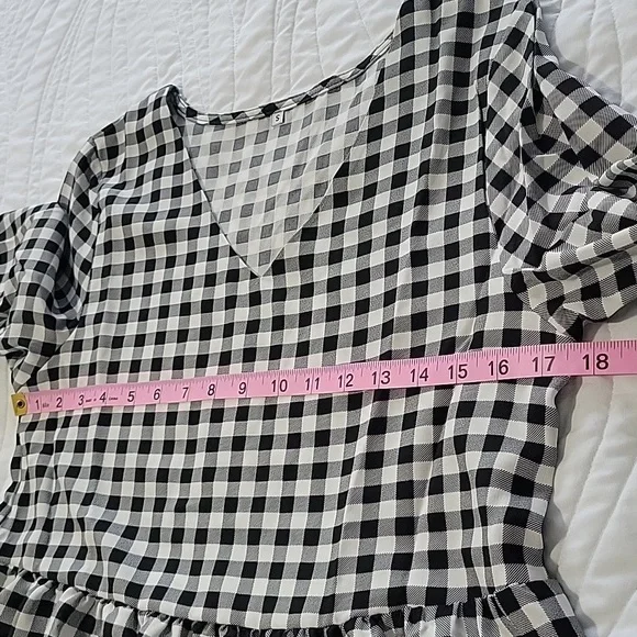 Women's V Neck Long Sleeve Plaid Printed Tunic Dress Small - Picture 8 of 10